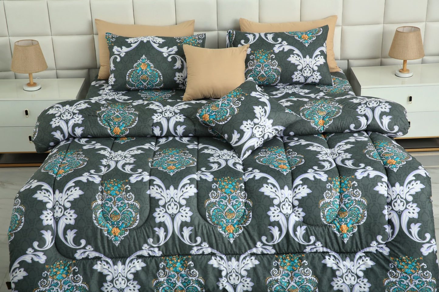 8 PCs Winter Comforter Set-Medallion Gold Comforters Apricot