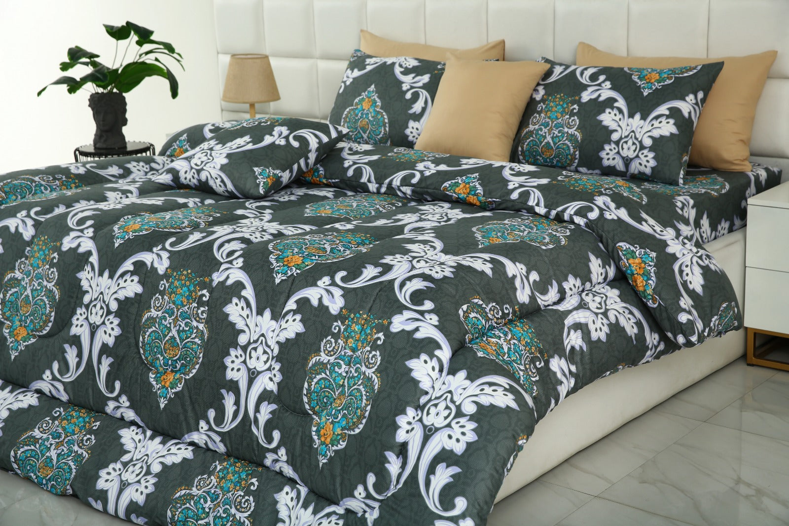 8 PCs Winter Comforter Set-Medallion Gold Comforters Apricot