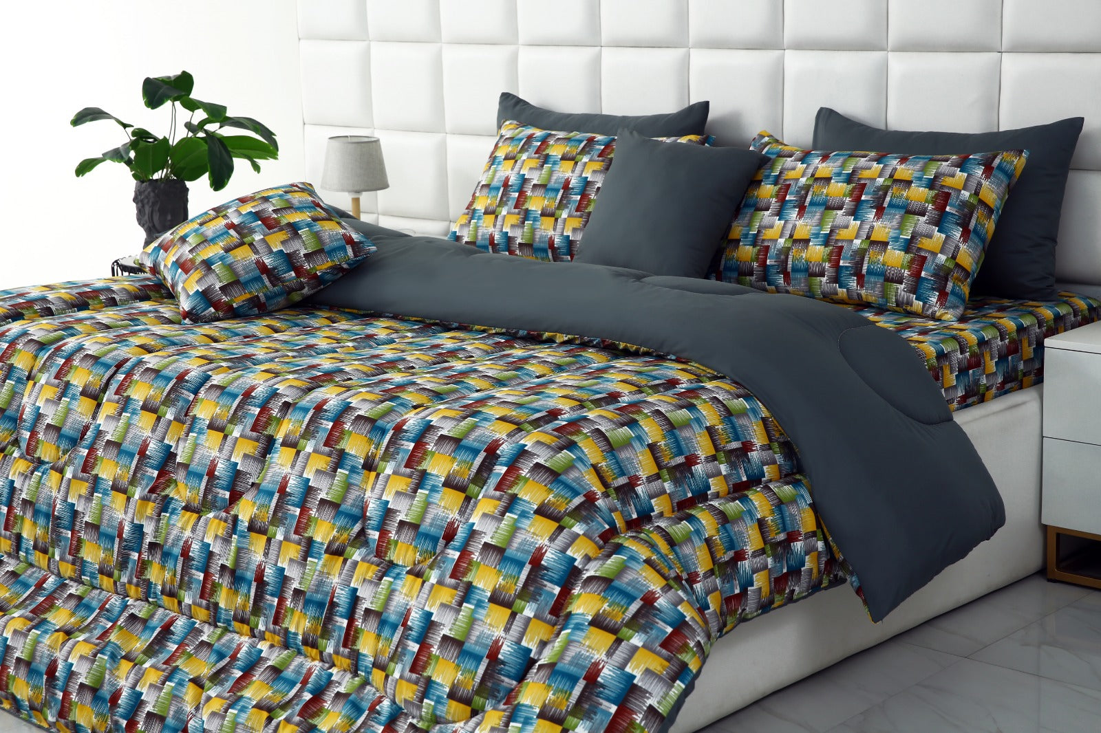 8 PCs Winter Comforter Set-Multi Ombre(with Grey Reverse) Comforters Apricot