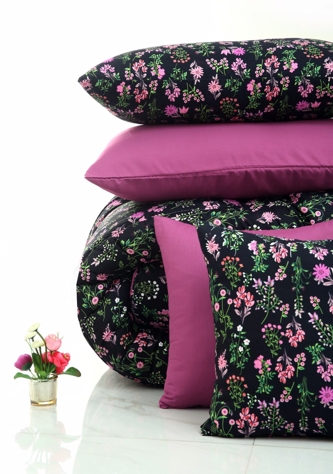 5 PCs Single Comforter Set-Crocus(With Plum Reverse) Comforters Apricot