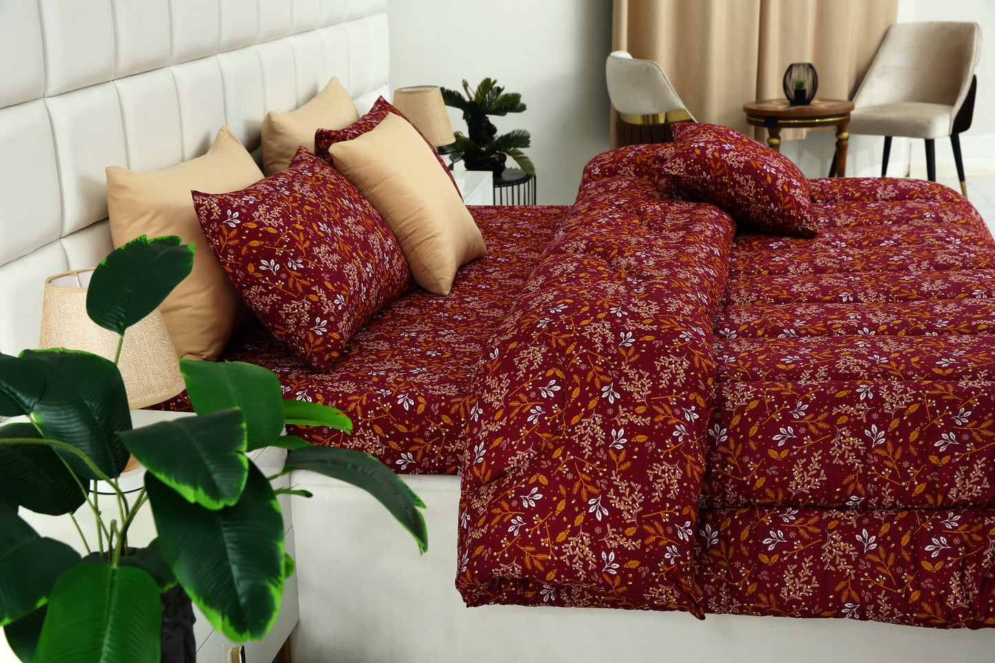 5 PCs Single Comforter Set-Royal Garnet Comforters Apricot