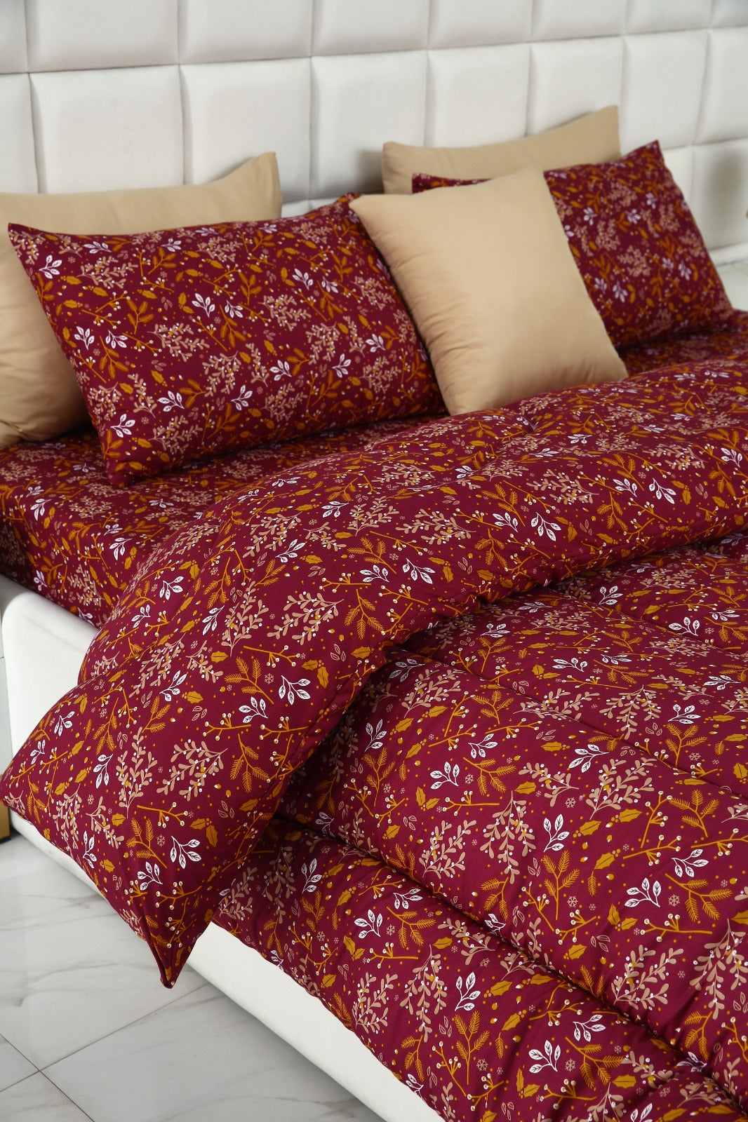 5 PCs Single Comforter Set-Royal Garnet Comforters Apricot