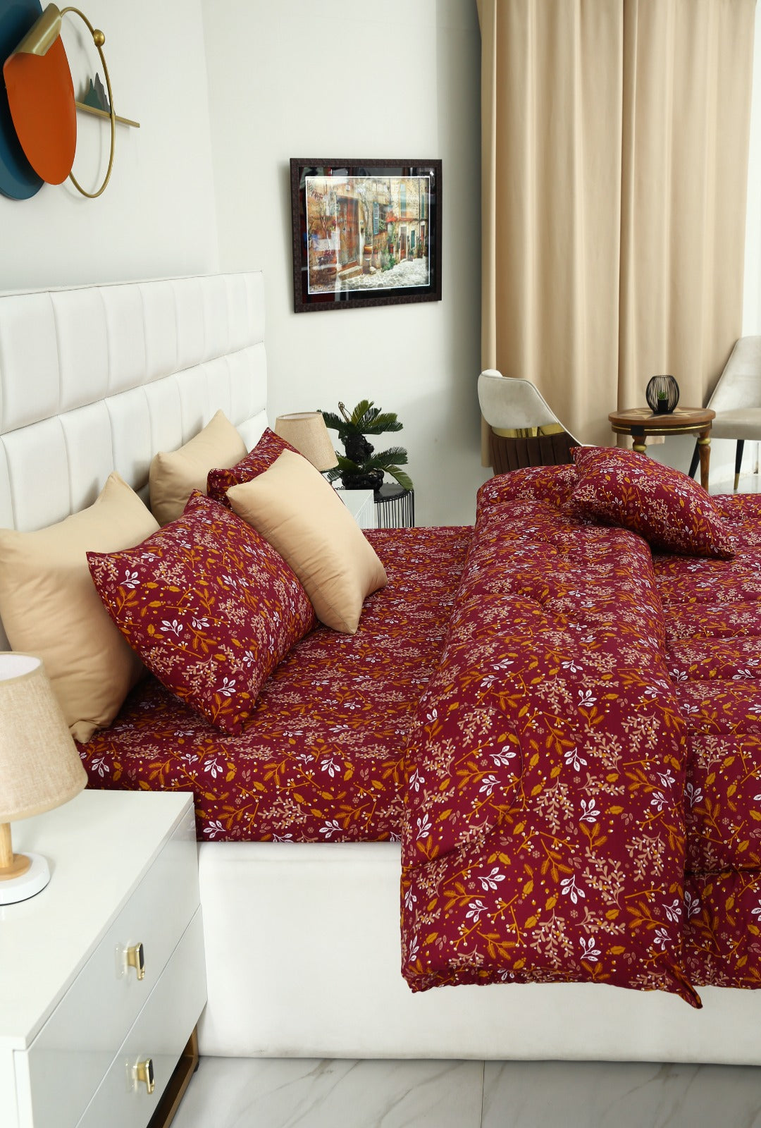 5 PCs Single Comforter Set-Royal Garnet Comforters Apricot