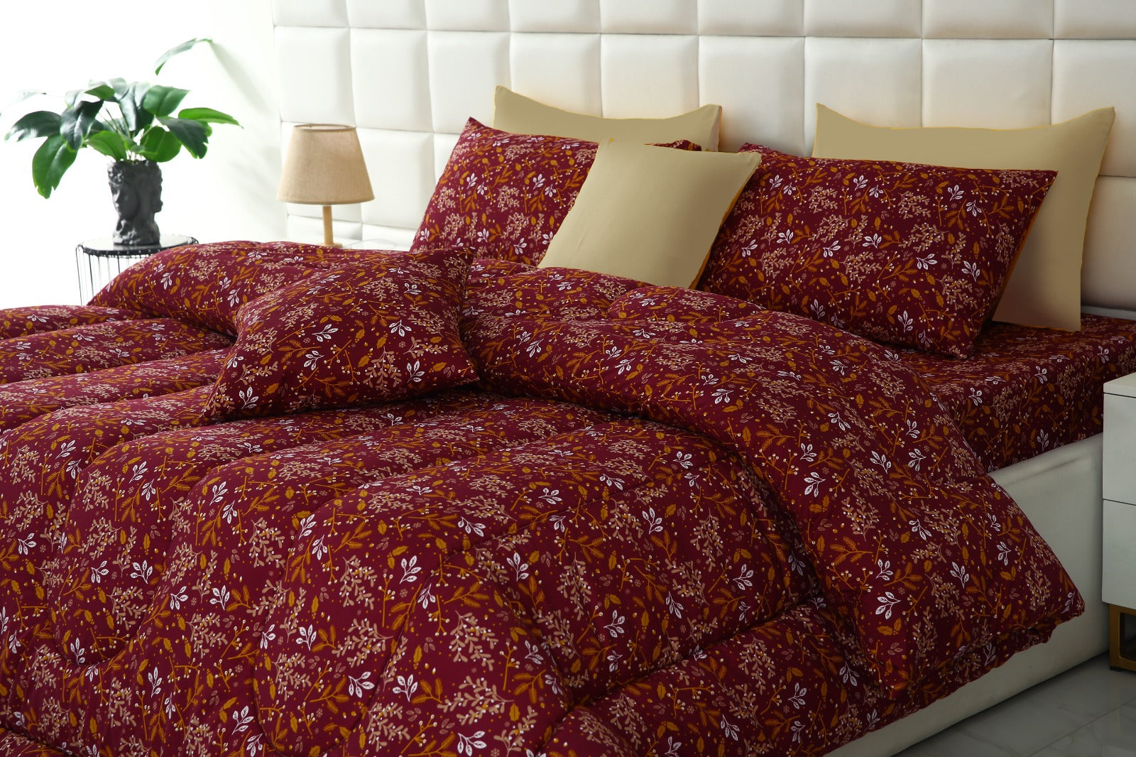 5 PCs Single Comforter Set-Royal Garnet Comforters Apricot