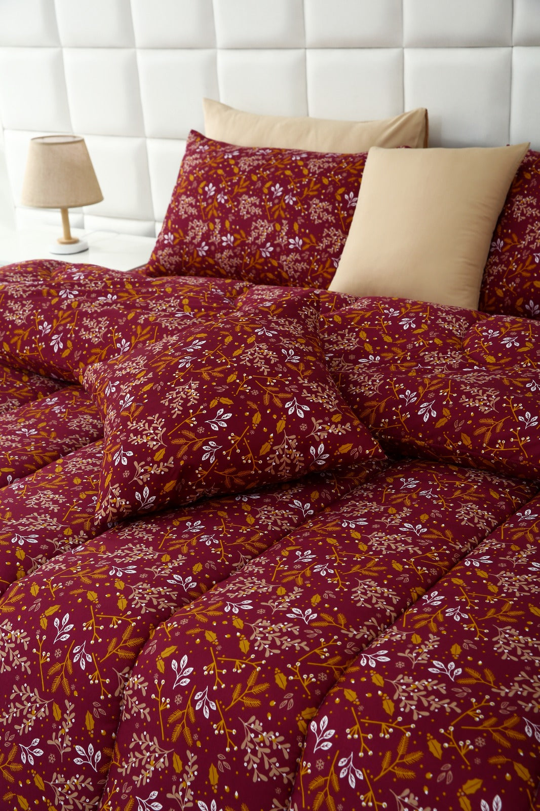 5 PCs Single Comforter Set-Royal Garnet Comforters Apricot