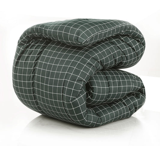 1 PC Double Winter Comforter-Grey Check Comforters Apricot