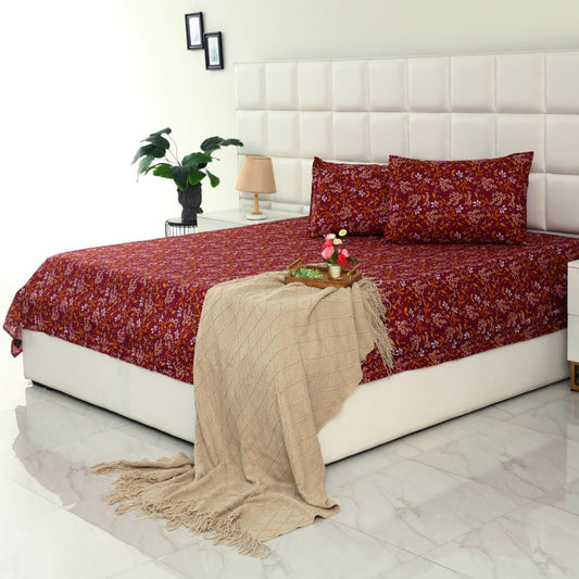 3 PCs Double Bed Sheet-15338Royal Garnet Bed Sheets Apricot