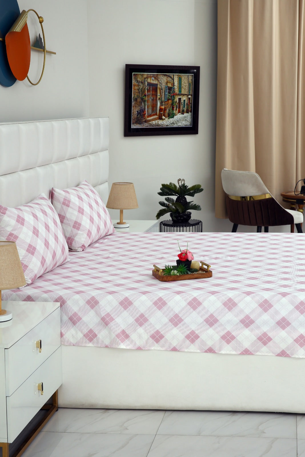 3 PCs Double Bed Sheet DB-214 Bed Sheets Apricot