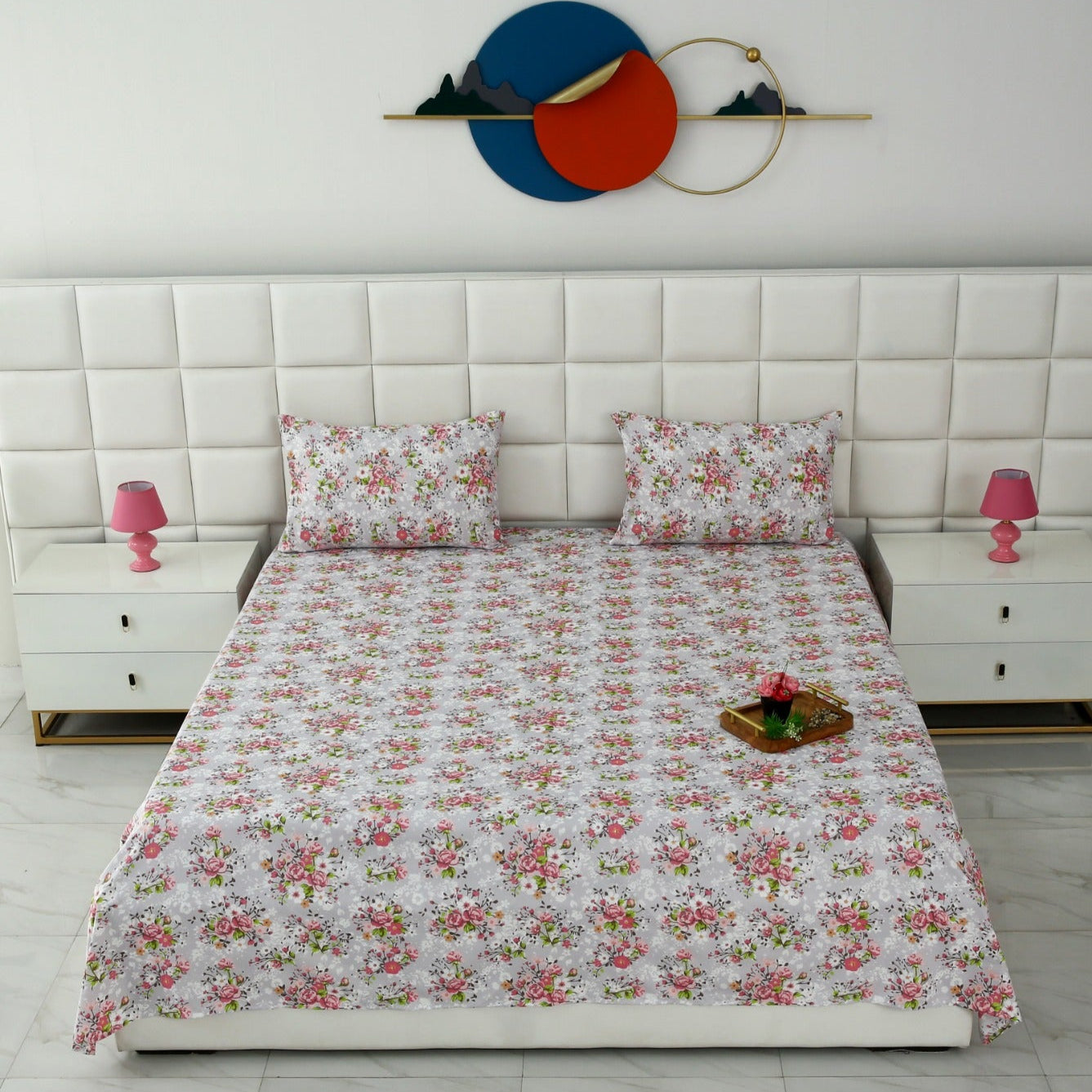 3 PCs Double Bed Sheet-Morning Glory Bed Sheets Apricot