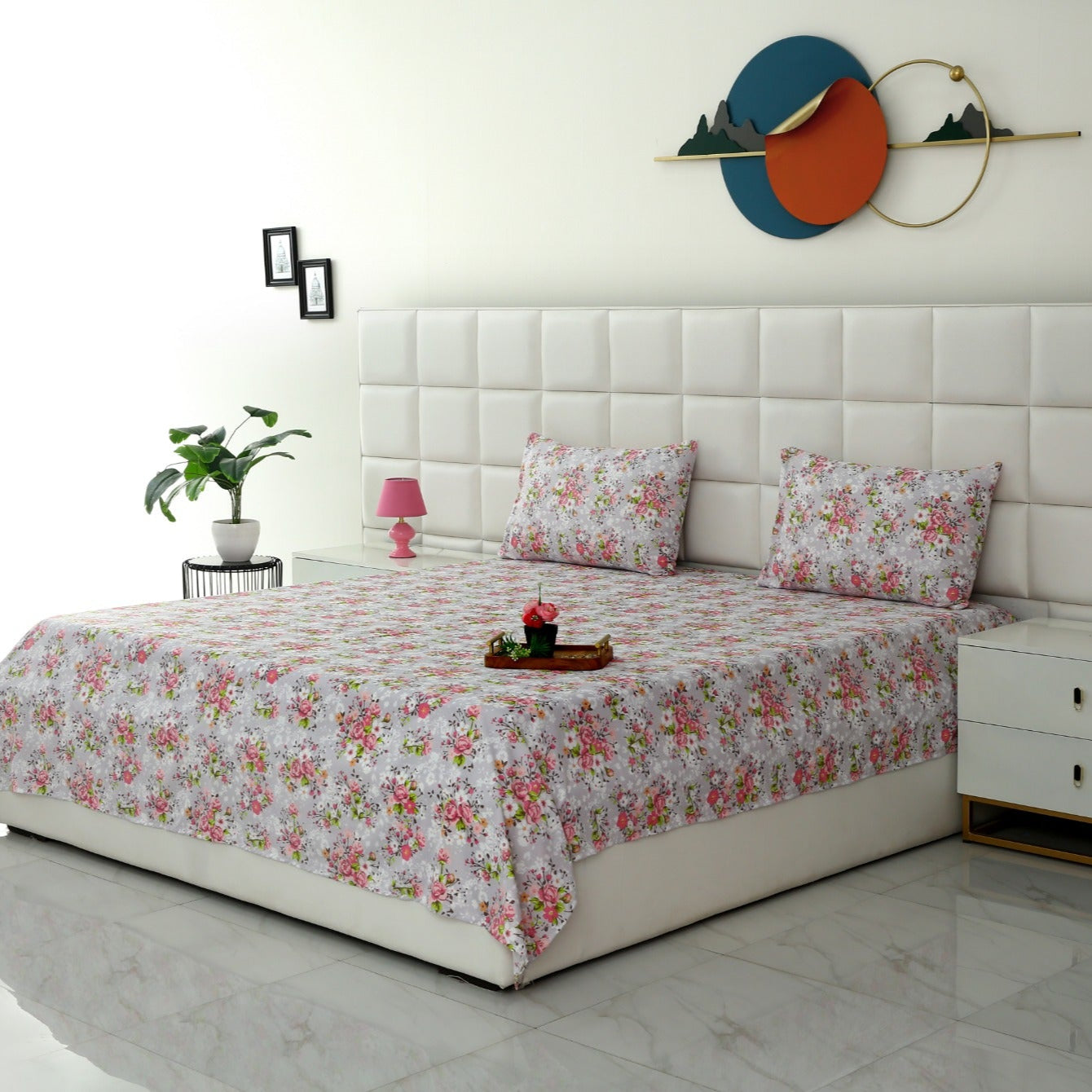 3 PCs Double Bed Sheet-Morning Glory Bed Sheets Apricot