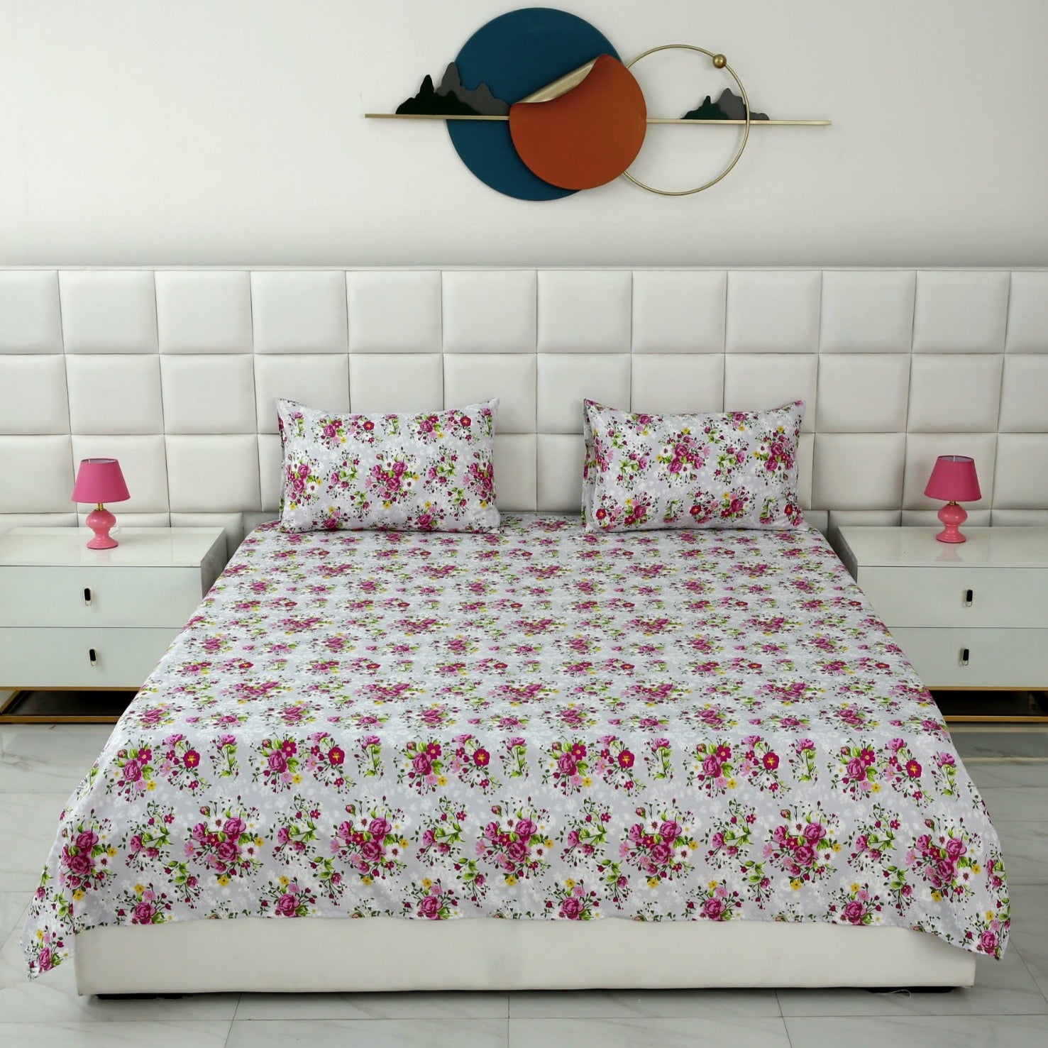 3 PCs Double Bed Sheet-Sweet Pea Bed Sheets Apricot