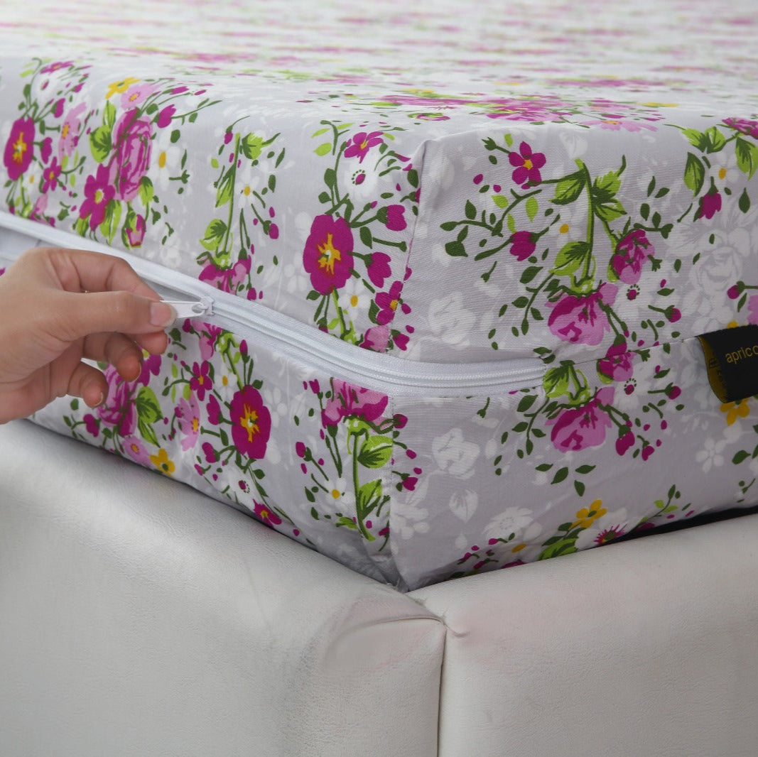 Zipper Mattress Cover Printed- sweet pea Protectors Apricot