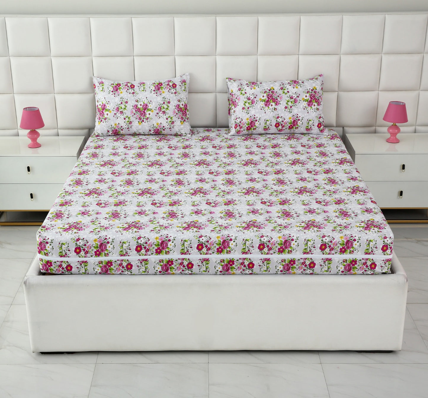 Zipper Mattress Cover Printed- sweet pea Protectors Apricot