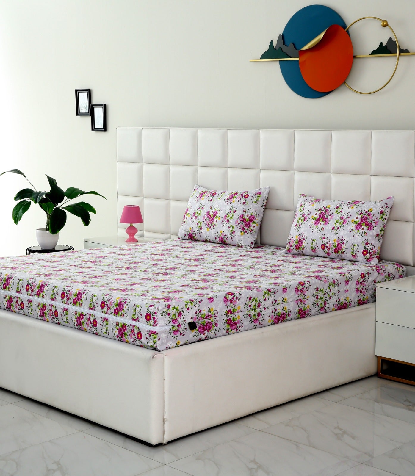 Zipper Mattress Cover Printed- sweet pea Protectors Apricot