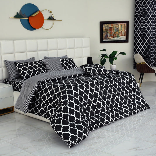 8 PCs Winter Comforter Set-Black Geometric Comforters Apricot