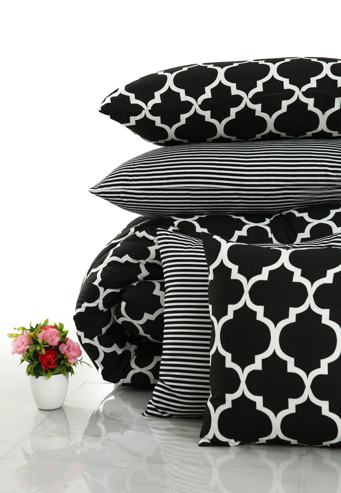 5 PCs Single Comforter Set-Black Geometric Comforters Apricot