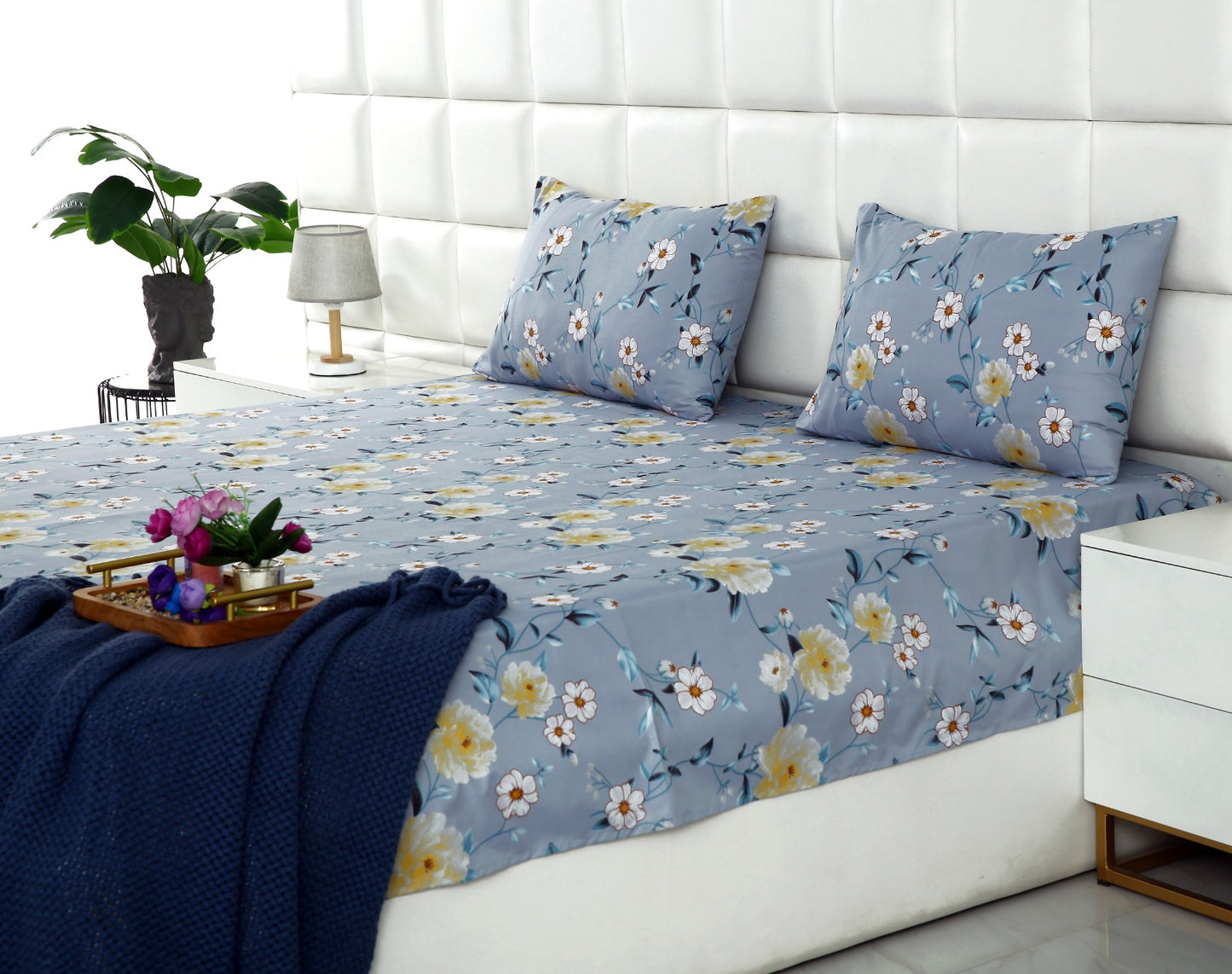 3 PCs Double Bed Sheet -Iceberg Flower Bed Sheets Apricot