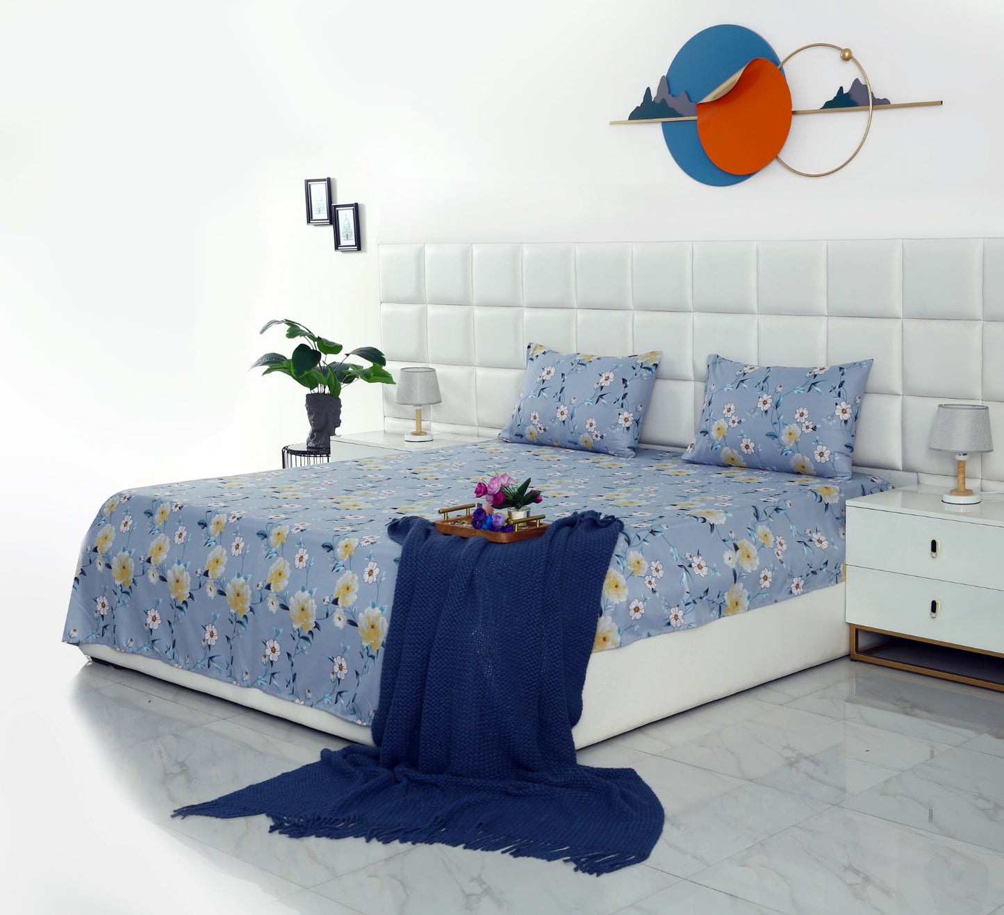 3 PCs Double Bed Sheet -Iceberg Flower Bed Sheets Apricot