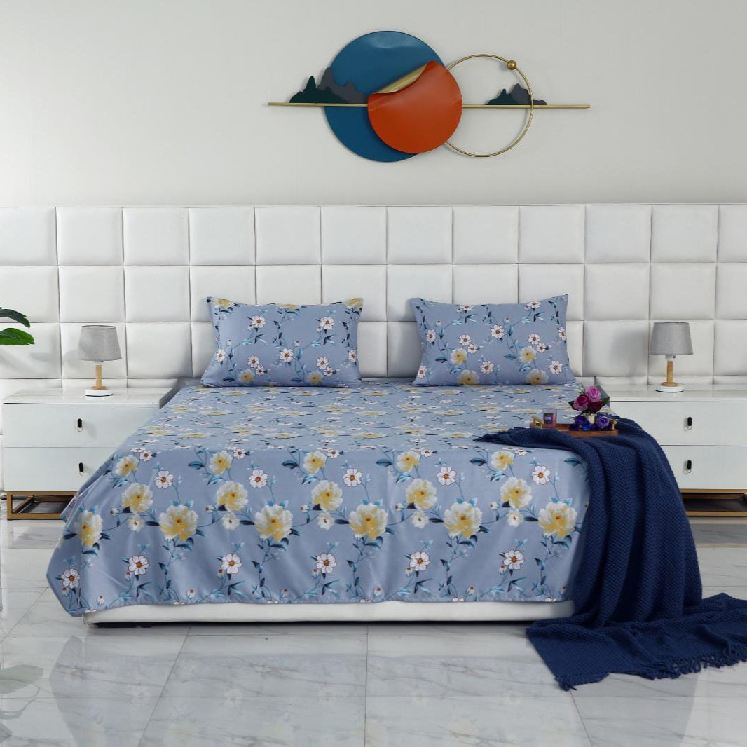 3 PCs Double Bed Sheet -Iceberg Flower Bed Sheets Apricot