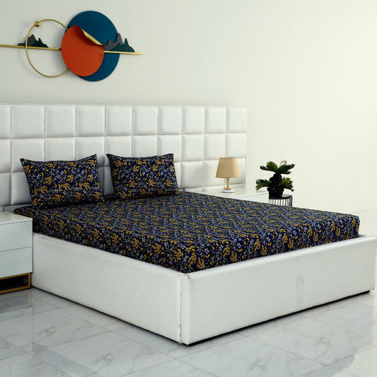 3 PCs Double Bed Sheet-Daffodils Bed Sheets Apricot