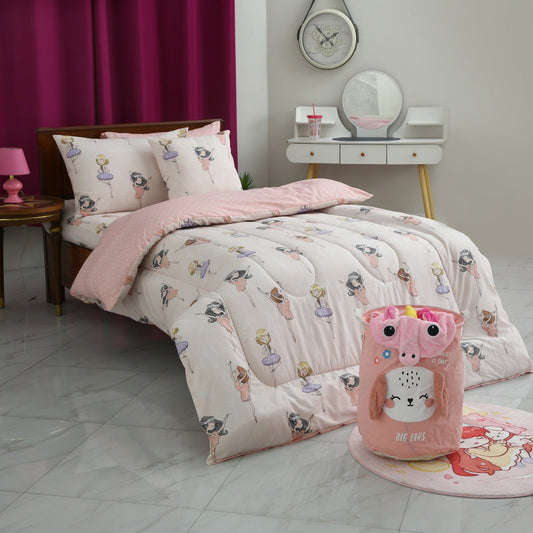 5 PCs Single Comforter Set-Dancing Doll Comforters Apricot