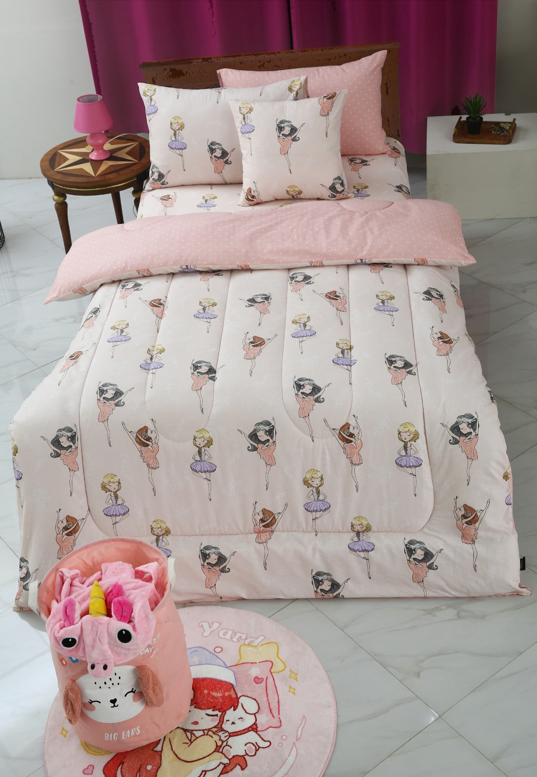 5 PCs Single Comforter Set-Dancing Doll Comforters Apricot