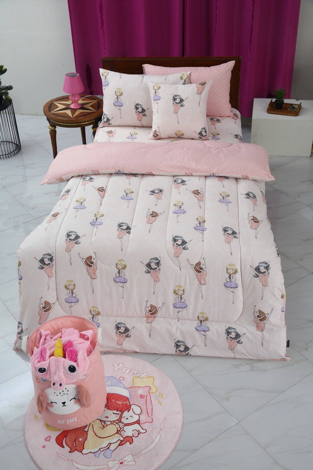 5 PCs Single Comforter Set-Dancing Doll Comforters Apricot