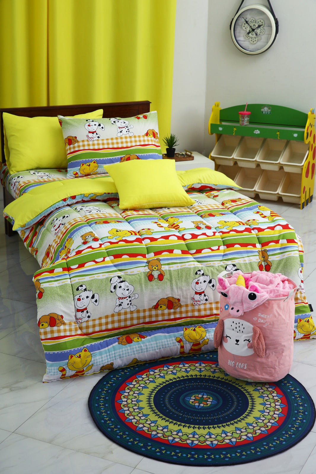 5 PCs Single Comforter Set-Brown Teddy(With Yellow Reverse) Comforters Apricot