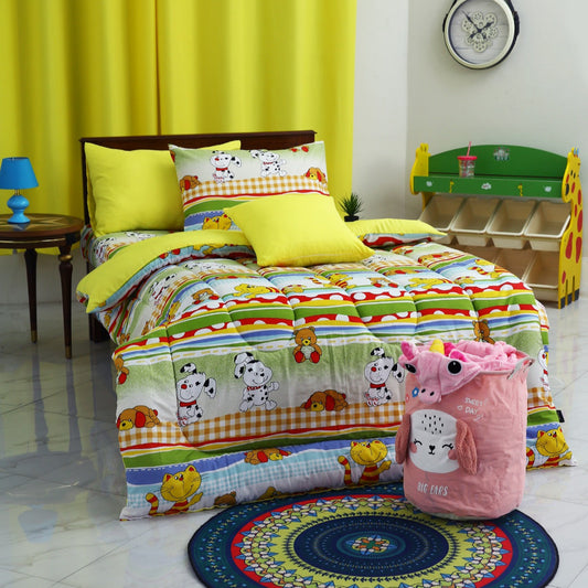 5 PCs Single Comforter Set-Brown Teddy(With Yellow Reverse) Comforters Apricot