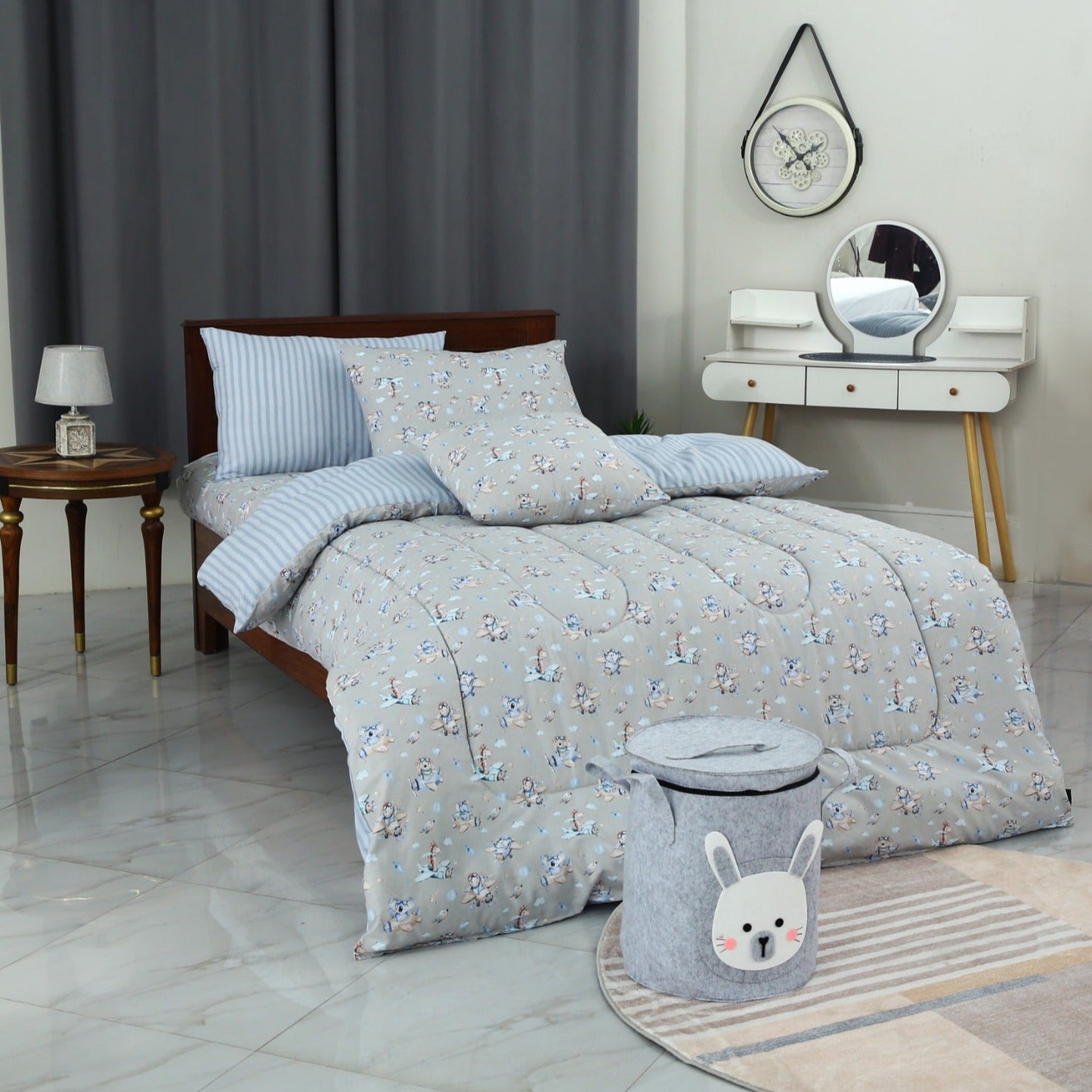 5 PCs Single Comforter Set-Mini Elephant Comforters Apricot