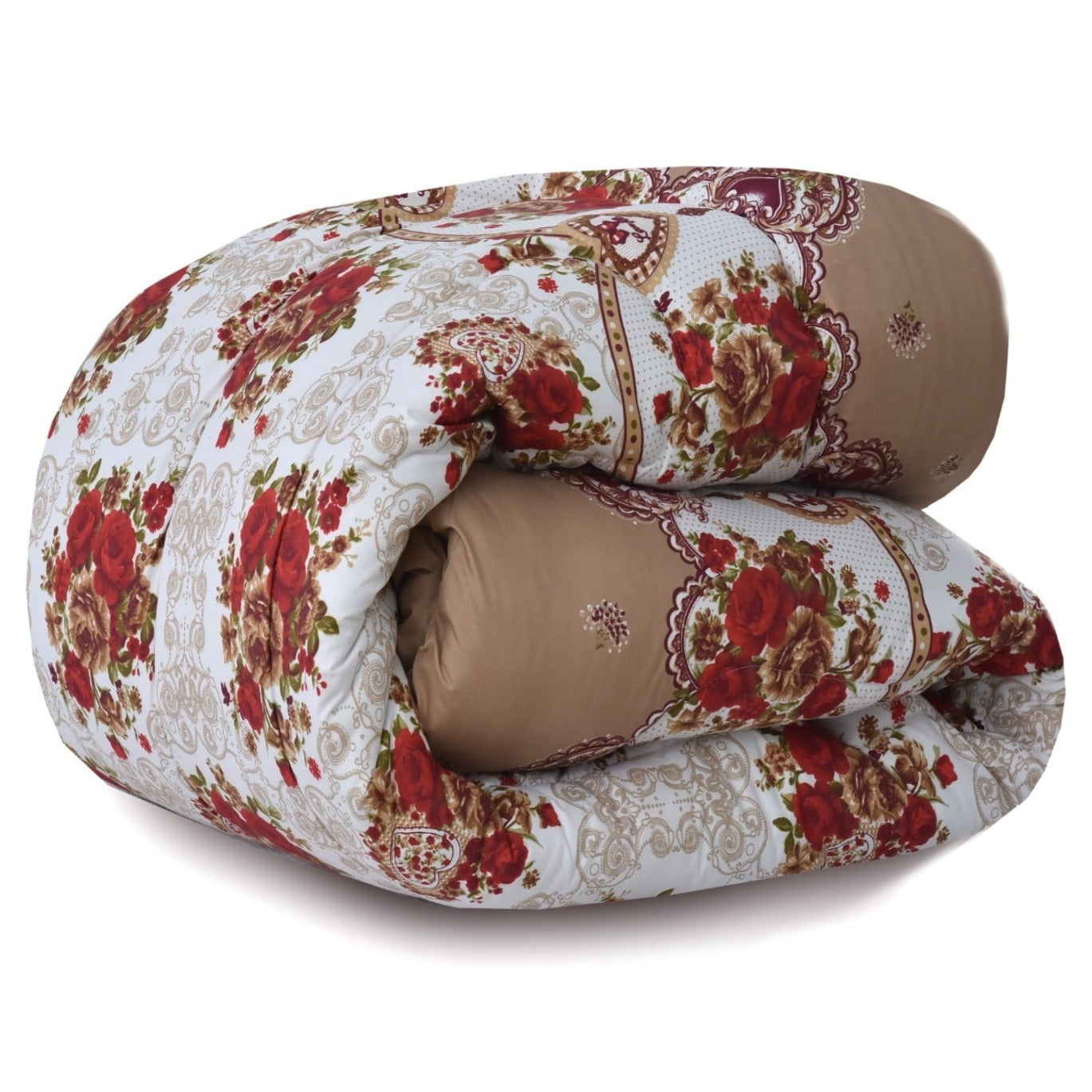 1 PC Double Winter Comforter-Red Roses Comforters Apricot