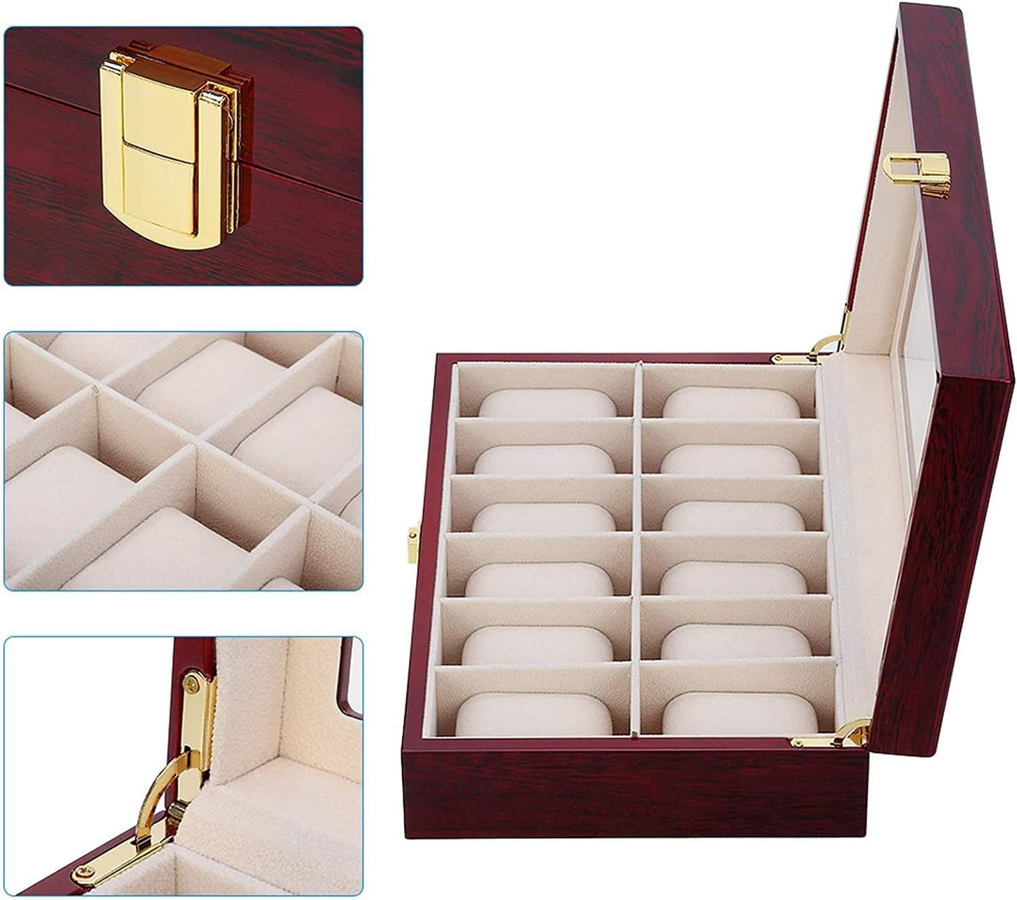 12 Slots Rose Wood Watch Organizer-SA2408-286 Cosmetic Organizer Apricot