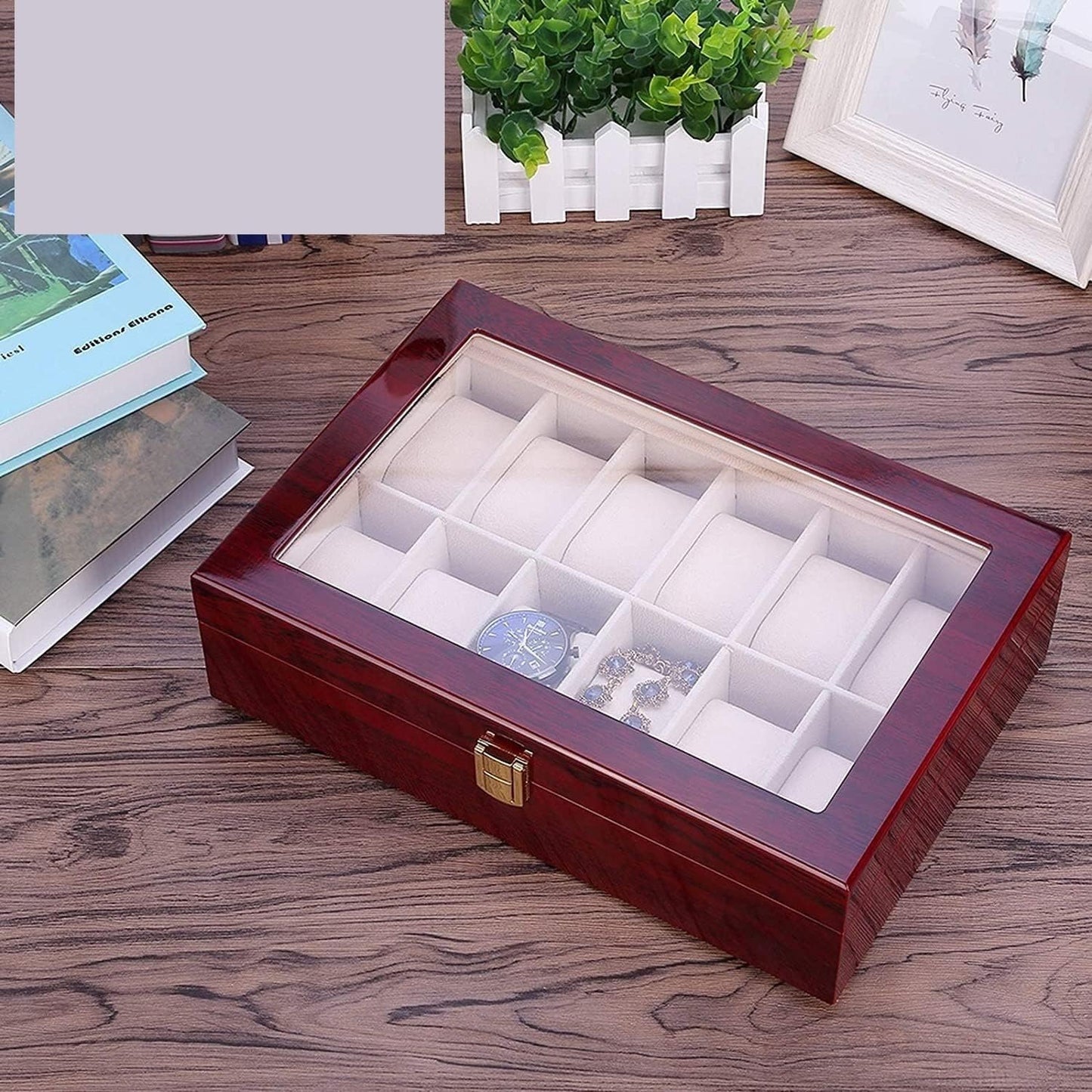 12 Slots Rose Wood Watch Organizer-SA2408-286 Cosmetic Organizer Apricot