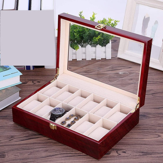 12 Slots Rose Wood Watch Organizer-SA2408-286 Cosmetic Organizer Apricot