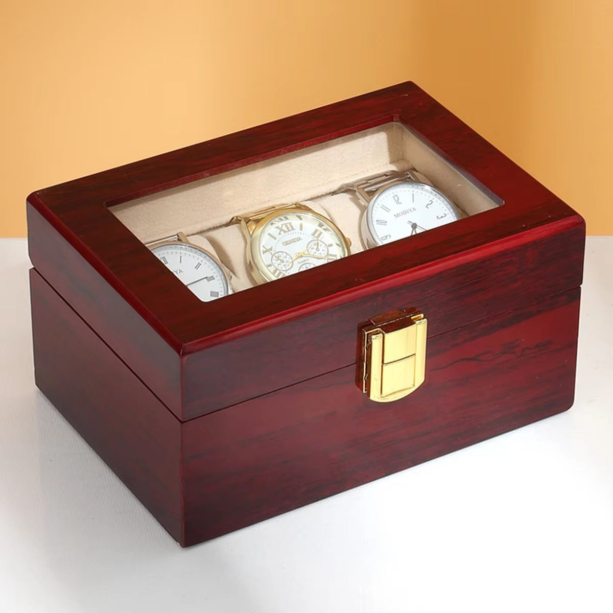 3 Slots Rose Wood Watch Organizer-SA2408-287 Cosmetic Organizer Apricot