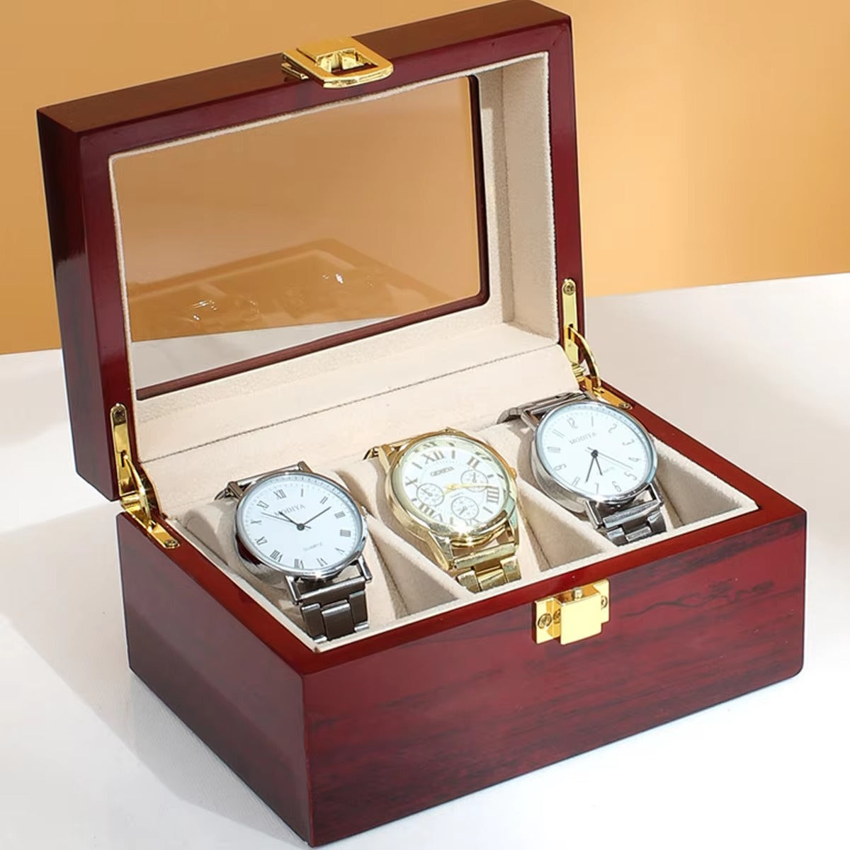 3 Slots Rose Wood Watch Organizer-SA2408-287 Cosmetic Organizer Apricot