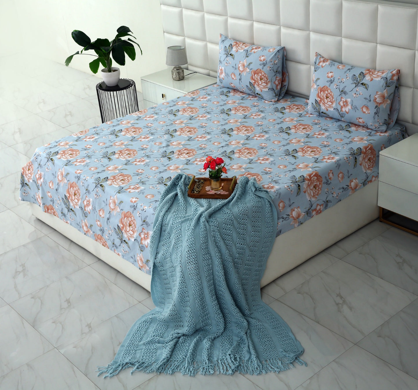 3 PCs Double Bed Sheet-Spring Slumber Bed Sheets Apricot