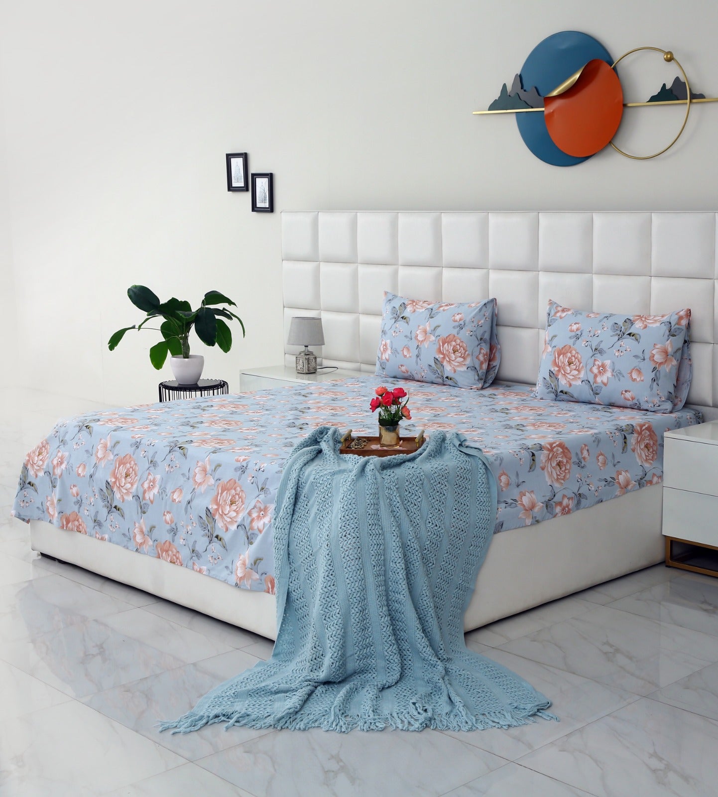 3 PCs Double Bed Sheet-Spring Slumber Bed Sheets Apricot