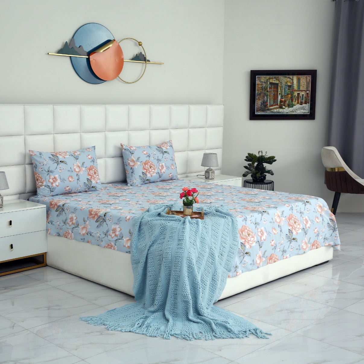 3 PCs Double Bed Sheet-Spring Slumber Bed Sheets Apricot