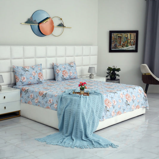 3 PCs Double Bed Sheet-Spring Slumber Bed Sheets Apricot