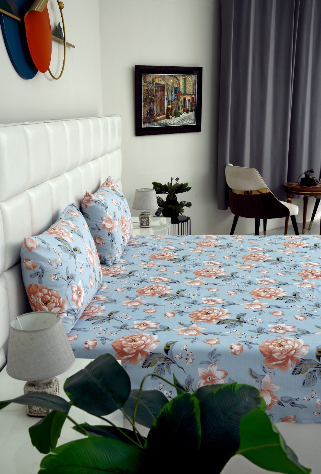 3 PCs Double Bed Sheet-Spring Slumber Bed Sheets Apricot