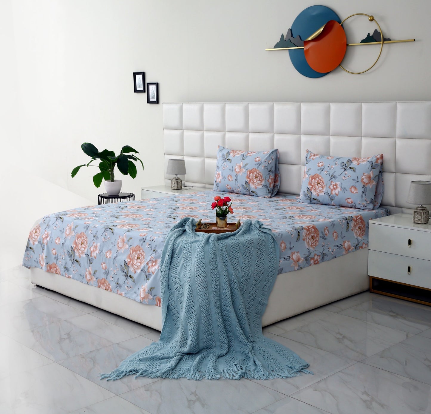 3 PCs Double Bed Sheet-Spring Slumber Bed Sheets Apricot