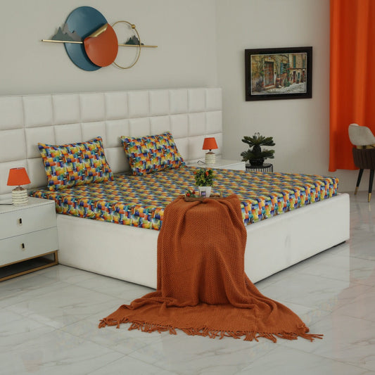 3 PCs Double Bed Sheet-Coral Rush Bed Sheets Apricot