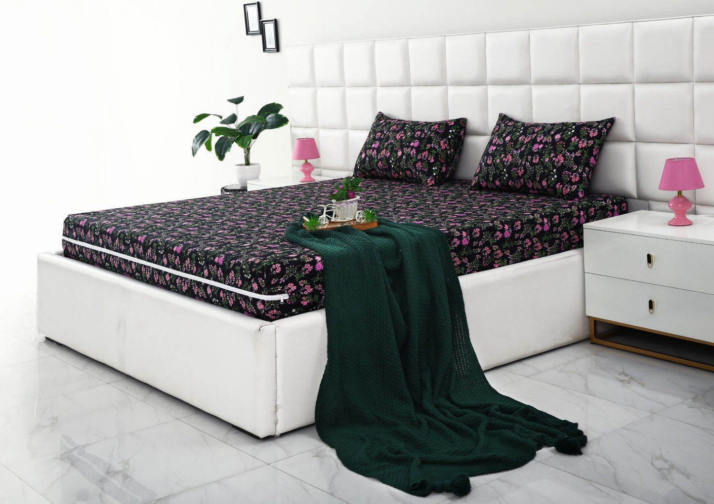 Zipper Mattress Cover Printed-Black Lilly Protectors Apricot