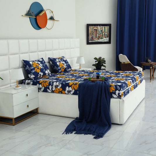 Zipper Mattress Cover Printed-White Flower Protectors Apricot