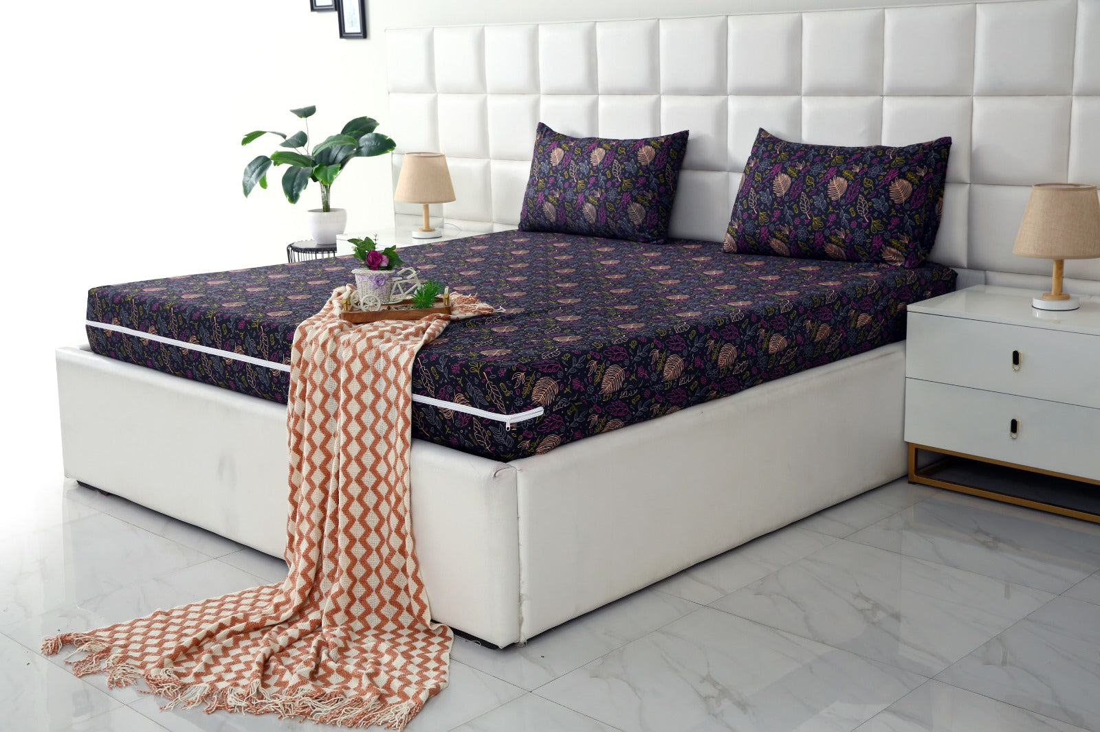 Zipper Mattress Cover Printed-Crocus Protectors Apricot