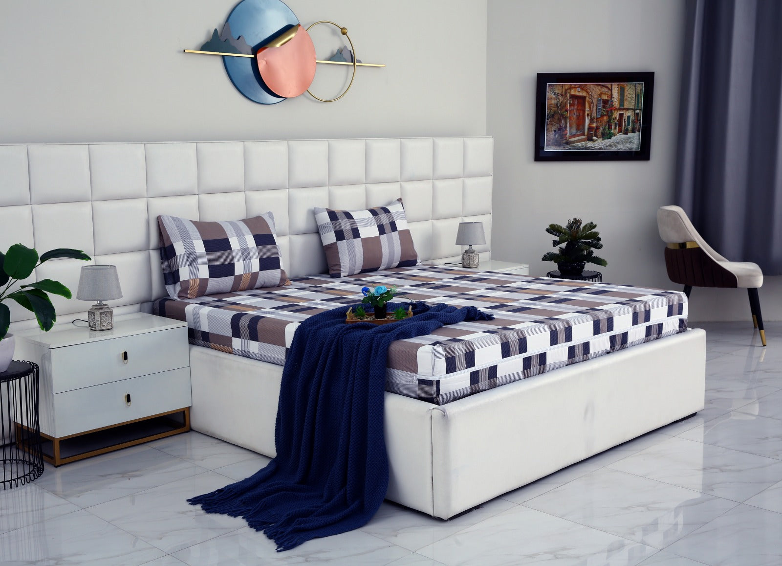 Fitted Bed Sheet-Brown Check Fitted Sheets Apricot