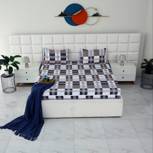 Fitted Bed Sheet-Brown Check