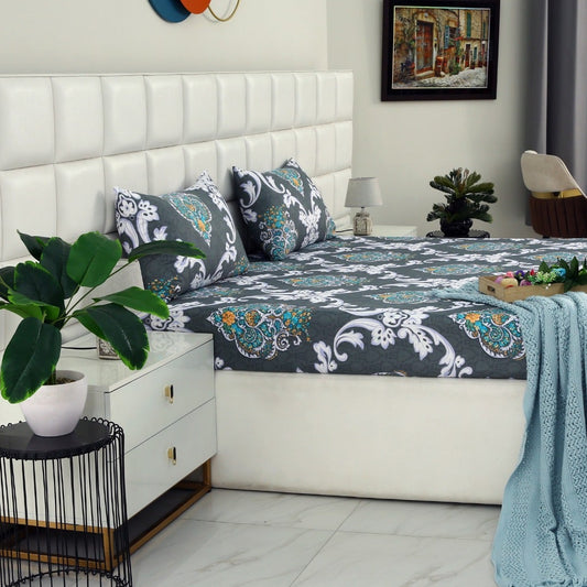 2Pcs Single Bed Sheet-Medallion Gold