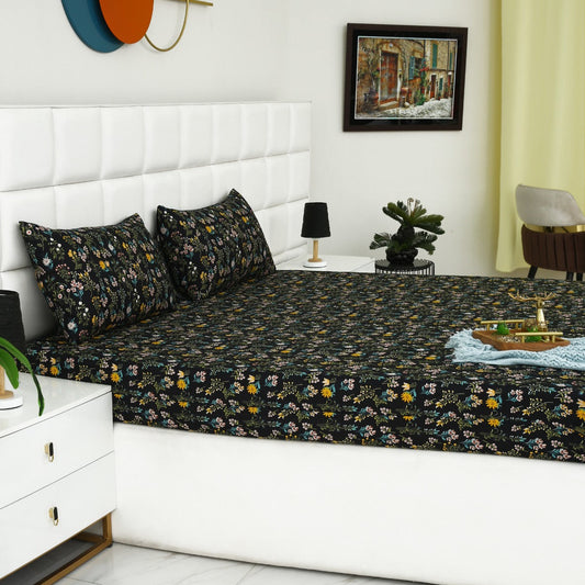 3 PCs Double Bed Sheet-Black Meadows Bed Sheets Apricot